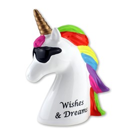 Ceramic Money Box - Unicorn Head Wishes & Dreams with Rainbow Mane, Unicorn - 18 x 16 cm