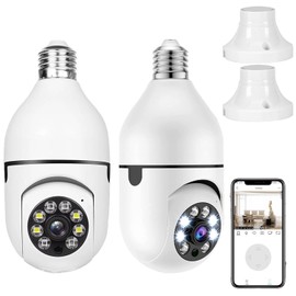 Camara de Seguridad Foco, 2 PCS camara de seguridad foco 360 , con E27 Enchufe de Luz. Foco con Camara de Seguridad WIFI, Visión Nocturna, Audio...   