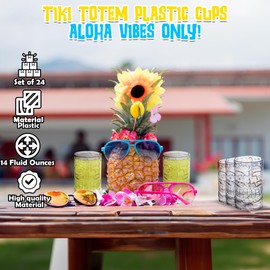 Fun Express Bulk Clear Tiki Totem Plastic Cups, 24 Piece