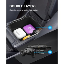 LANGBEAN Armrest Storage Box for VW Polo MK6 2024 2023 2022 2021 2020 2019 2018, Centre Console Organiser with Non-Slip Mats for VW Taigo/Nivus, Armrest Organiser Accessories