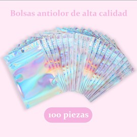 Bolsas Hermeticas de 100 Piezas, Bolsas Holográficas Resellables, Aluminio por Ambos Lados, Bolsas Pouch Transparentes para Dulces, Accesorios, Aperitivos, Joyería,Cosméticos y Más,14 x 20cm(Colorido)