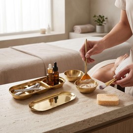 ZJchao Juego de Spa Facial, 16 Piezas, Cuencos para Mezclar de Acero Inoxidable Dorado, Cepillos de Ventilador, Aplicadores de Cubierta Facial, Hojas de Esponja con Bandeja de 3 (GOLD)