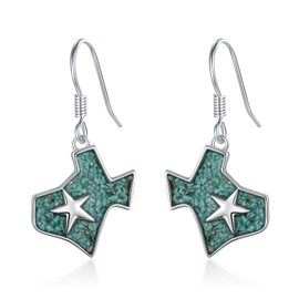 KoyeKei Texas Earrings Gifts for Women 925 Sterling Silver Turquoise Texas State Map Flag Dangle Drop Earrings Jewelry Texas Souvenirs Gift for Star TX Wife