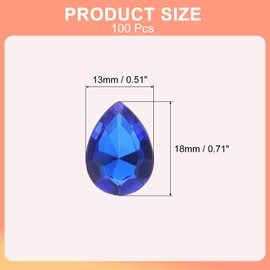sourcing map 100Pcs 13 x 18 mm Teardrop Rhinestones Acrylic Pointed Back Rhinestone Beads Gems for Jewelry Making Costume Crystal Embellishments Crafts,Deep Blue