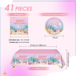 41Pcs Axolotl Birthday Party Decorations Pink Cartoon Axolotl Party Tableware Set Disposable Plates,Napkin,Tablecloth Reptile Animals Party Decor丨Boys Girls Birthday Baby Shower Party Supplies,Serv 20