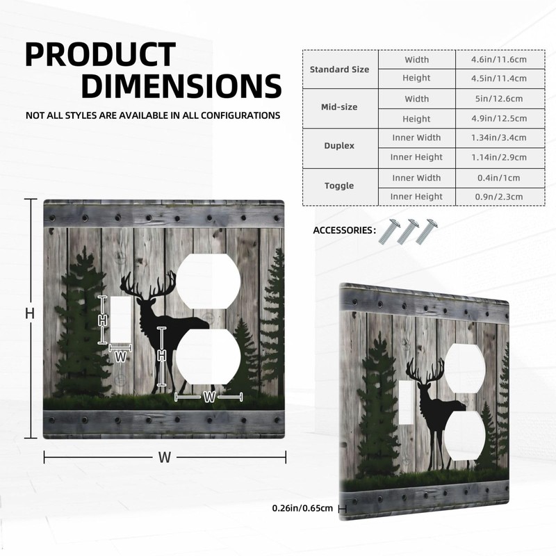 LuHuoLu Decorative Outlet Covers Rustic Deer Elk Forest Grey Wood