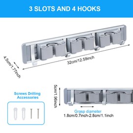 Vicloon Broom Holder Wall, Broom Mop Holder Wall Mount, Broom Holder Device Holder with 3 Holders and 4 Hooks, Holder Organiser for Home, Kitchen, Garage, Garden