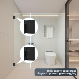 AatrixQuayn 90 Degree Glass Shower Door Hinges Heavy Duty Solid Brass, Shower Door Hardware Replacement for 5/16in (8mm) - 1/2in (12mm) Thickness Tempered Glass （Black, 90 Degree, 1 Pack
