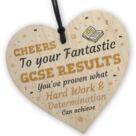 Red Ocean Well Done Gift For GCSE Results Gifts For Daughter Son Granddaughter Grandson Congratulations Gift For GCSE Results Day Wooden Heart Gift From Mum Dad Nan