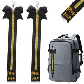 Threetols 2PCS Glitter Cheerleader Ribbon Keychain, Cheer Pin Me Ribbon for Backpack School Bag Cheer Pin Strap Holder with Rhinestones Bow Cheerleading Sports Accessory Gift (Gold)