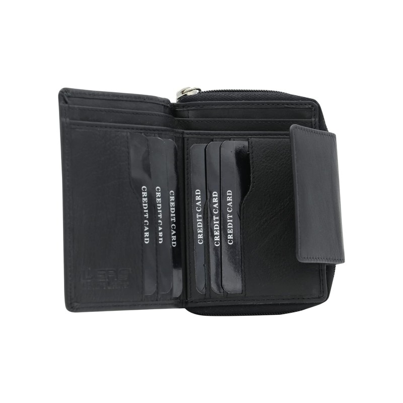 Wallet with side zip pocket LEAS, Genuine Leather, black -