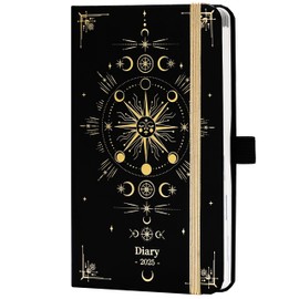 Pocket Diary 2025 - A6 2025 Pocket Diary Week to View, Small Diary 2025 Pocket Diary from January to December with Pen Loop and Golden Sun Pattern Cover