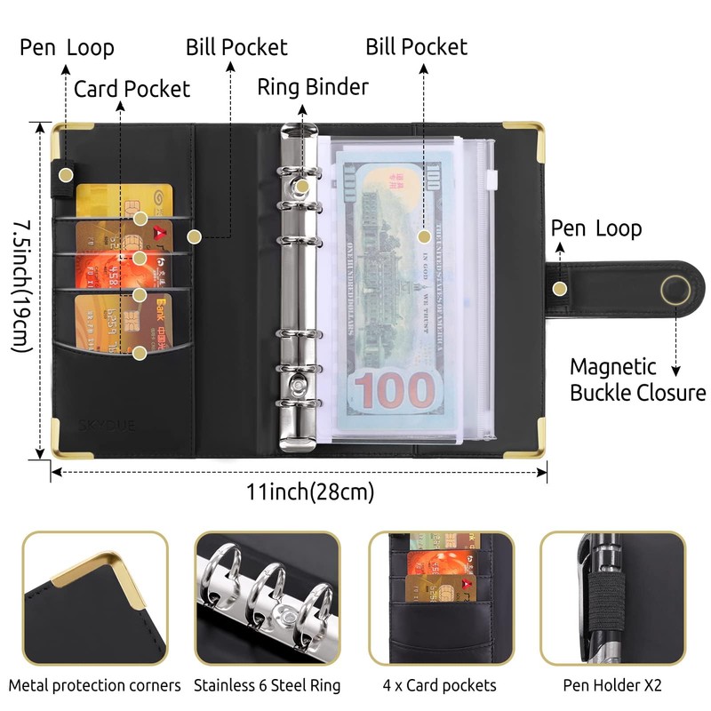 SKYDUE Budget Binder, Money Saving Binder with Zipper Envelopes, Cash