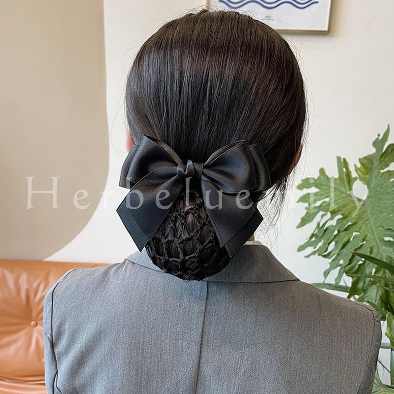 Herbeluemily Chignon Net, Ribbon, Hair Net, Bun Cover, Thick Mesh