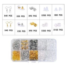 Olylkx 1100pcs Earring Backs, Earring Hooks, Earring Backings, Earring Back Pads Stopper for Making Findings Parts Jewelry DIY Supplies Kits