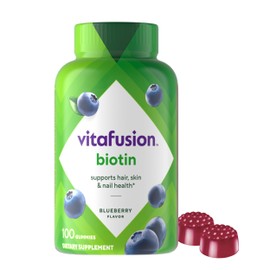vitafusion Extra Strength Biotin Gummy Vitamins, Berry Flavored, 5,000 mcg Biotin Vitamins, America’s Number 1 Gummy Vitamin Brand, 50 Day Supply, 100 Count (packaging may vary)