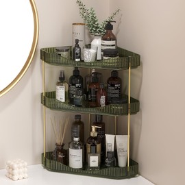 Lifewit 3-Tier Corner Bathroom Counter Organizer, Plastic Makeup Skincare Organizers Storage Countertop, Large Sink Cosmetic Perfume Shelf for Bedroom, Dresser, Kitchen, Vanity, Green, 39 cm/15inch(H)