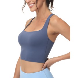 romansong Sujetadores deportivos de yoga con tirantes para mujer con espalda cruzada acolchada, Azul marino, M
