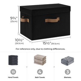 StorageWorks Fabric Storage Bins with lid, Decorative Boxes for Shelves, Closet Organizer Basket with Handles, Large, Black, 2-Pack