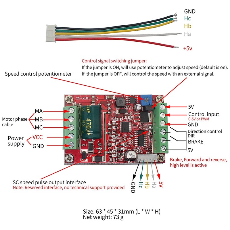 Tissting 12V 24V 48V PWM Brushless Motor Control, Motor Controller