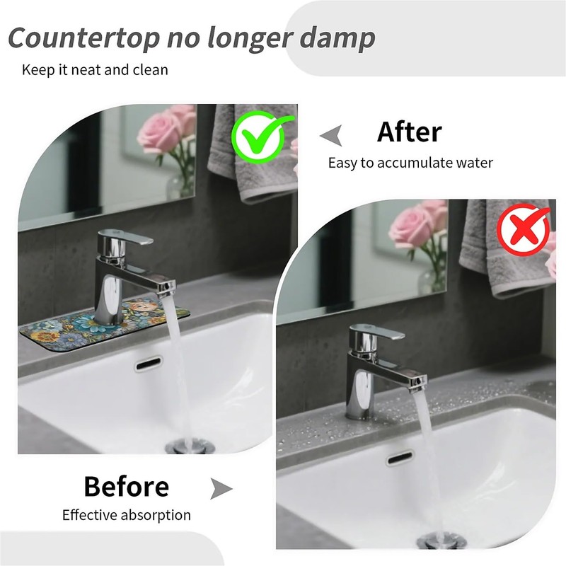 Faucet Fast Absorbent Pad - Chromatic Blooms And Butterfly ,