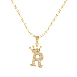 Symretie 14K Gold Plated Initial Necklaces for Women - Gold Cubic Zirconia Letter Necklaces - Alphabet R Pendant Necklaces Jewellery Gifts
