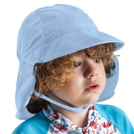 Nozone Better Baby Flap Sun Hat, Wide Brim Breathable Beach Hat with Adjustable Strap, UPF 50+ Protection in Cornflower Blue, 0-6 Months