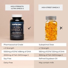CORREXIKO Ultra Omega 3 Capsules - High Strength 1000mg EPA & 498mg DHA - Aids Skin Hydration to Reduce Fine Lines & Dry, Dehydrated Skin - Supports Joint & Brain Health - 60 Tablets, 1 Month Supply