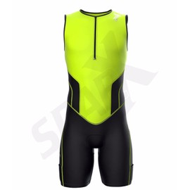 Sparx Men`s Triathlon Suit Tri Race Skinsuit Bike-Swim-Run 3 Pockets Italian Fabric (Neon Green, XL)