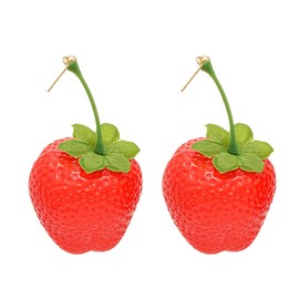 Strawberry Earrings for Women Cute Red Strawberry Drop Dangle Earring 3D Acrylic Simulated Fruit Resin Earring Lightweight Dainty Kawaii Trendy Jewelry, Large, Acrylic Resin, No Gemstone