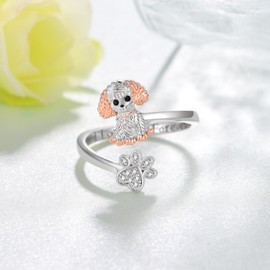 qielizhu Poodle Ring 925 Sterling Silver Cute Poodle Ring for Women Poodle Jewelry Gifts for Women, Cubic Zirconia, Cubic Zirconia