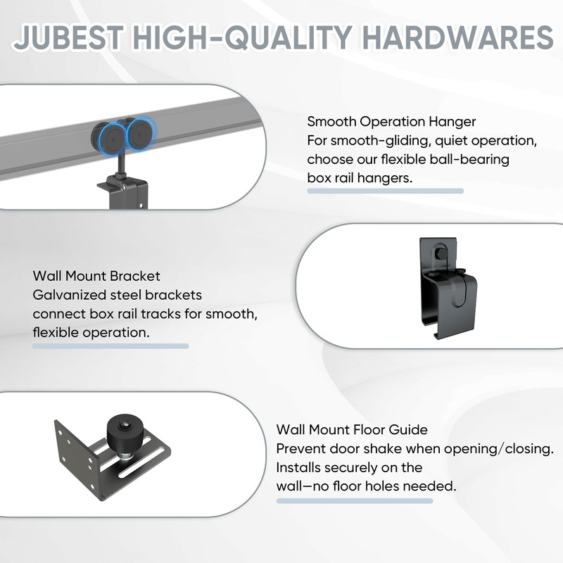 JUBEST 5FT Box Rail Exterior Barn Door Hardware Kit, Heavy-Duty