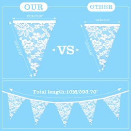 G2PLUS White Lace Bunting - 3.3M Lace Wedding Bunting - 12PCS White Fabric Lace Bunting for Wedding Birthday Party Decoration