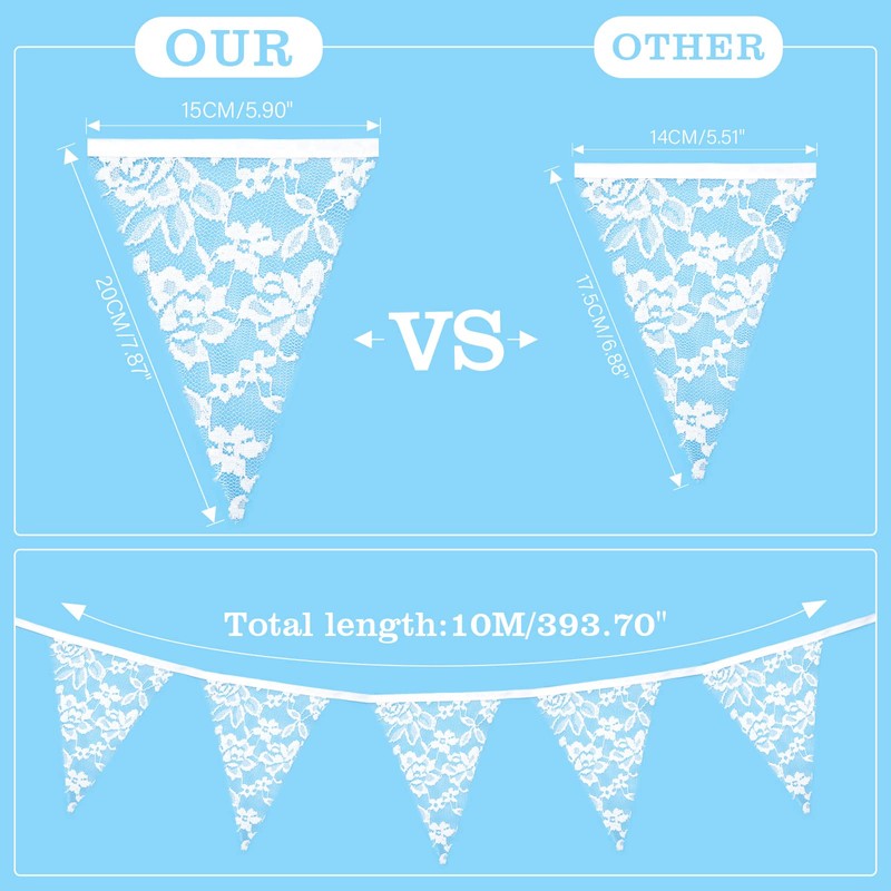 G2PLUS White Lace Bunting - 3.3M Lace Wedding Bunting -