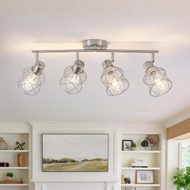 BUXVRCS Adjustable Multi-Directional Brushed Nickel Light Fixtures, Semi Flush Mount Ceiling Light, Kitchen Light Fixtures Ceiling Mount, Geometric Metal Cage Industrial Spotlight Fixtures