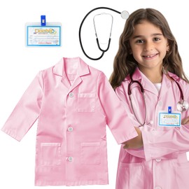 RioRand Kids' Doctor Lab Coat Costume with Accessories Role Play for Boys Girls (Pink, L-140CM/8-9Y)