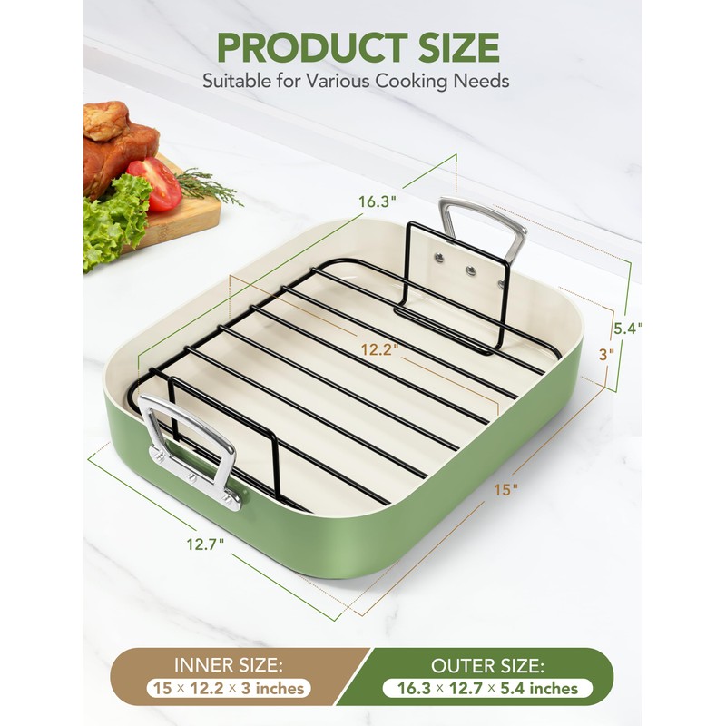 MICHELANGELO Nonstick Ceramic Roasting Pan with Rack, Turkey Roasting Pan