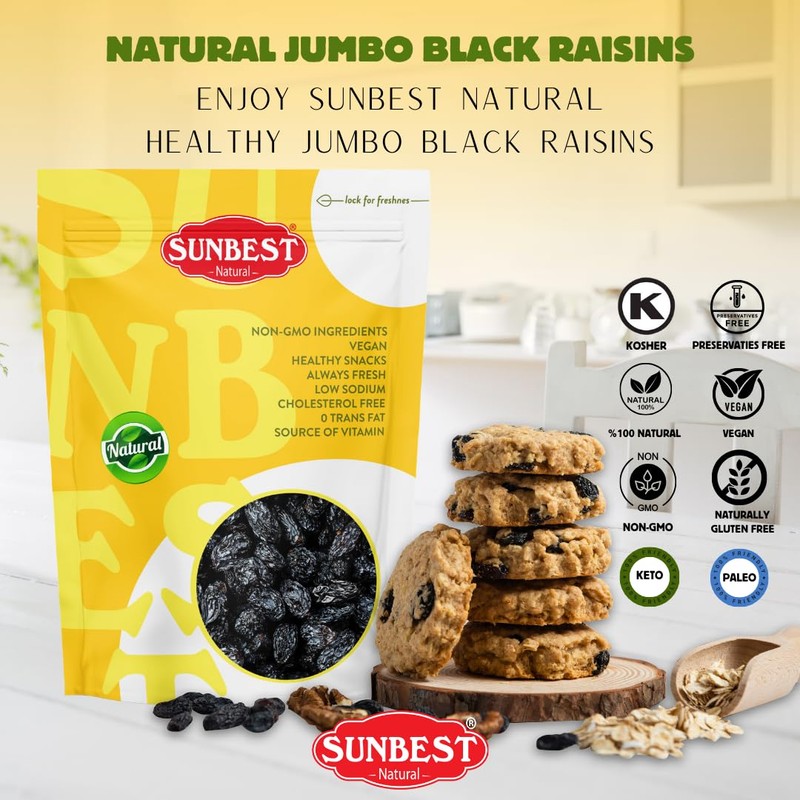 Sunbest Natural Jumbo Black Raisins – 5 lb Bulk Bag