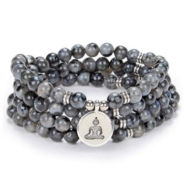 oasymala Zen Buddha Necklace Mala Prayer Stone Beads 108 Bracelet with Yoga Lucky Charm for Meditation, Pearl Stone
