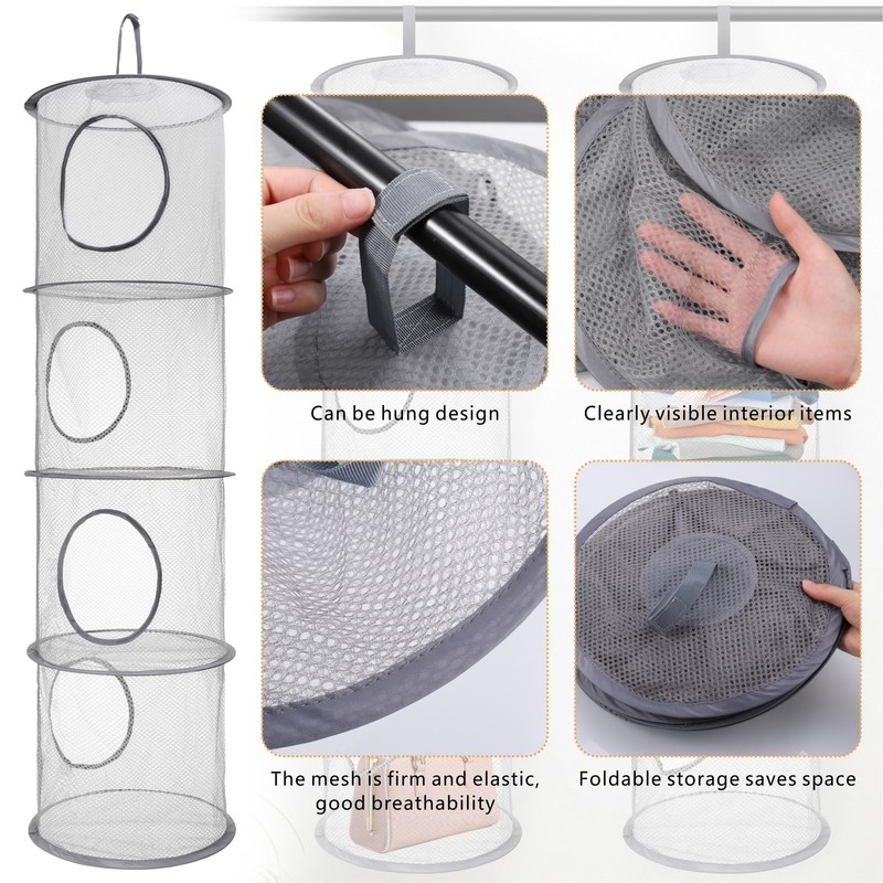 2Pcs Hanging Toy Storage Net, 4 Tier Hanging Storage Mesh,