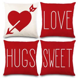 Vellibring Valentines Day Pillow Covers 18 x 18 Inch Red Throw Pillow Covers for Holiday Love Hugs XOXO Heart Arrow Anniversary Wedding Cushion Covers Decoration for Sofa Decor