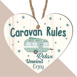 Pixie's Gifts Caravan Rules Hanging Sign Wooden Heart Funny Plaque Retirement Travel Gift Wood Caravan Rules Hanging Sign Wooden Heart Funny Plaque Retirement Travel Gift Wood