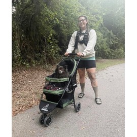 ROODO 3 Wheel Pet Stroller Best Lightweight Foldable Compact Portable Jogger All Terrain Travel Pet Gear Puppy Kitty Stroller for up to 30lbs Medium Small Dogs and Cats(Green)