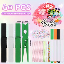Pinkunn 60 Sets Soccer Colorful Wooden Cheer Pins Spirit Clips Clothes Pins with 88 Mini Resin 206 Alphabet Beads Rhinestone Stickers 4 Pens 9 ml Glue for Backpacks Classroom Decor Football Gifts