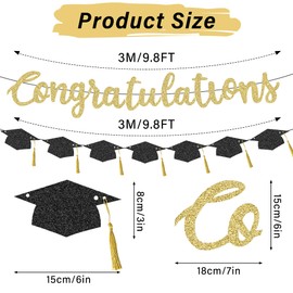 Graduation Banner-Gold Glitter Congratulation Banner -Class of 2025 Congratulations decorations,congrats grad banner for Party Supplies Graduation Decorations
