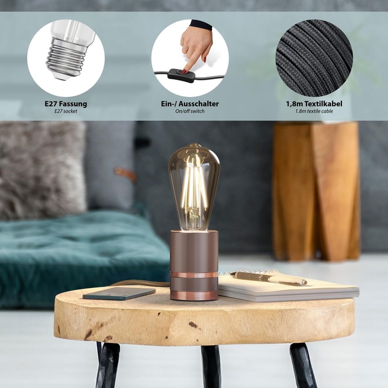 ledscom.de LITO Table Lamp Switch Bronze 1x E27 Max. 60