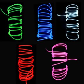 El Wire 5 Pack(Red,Blue,White,Green,Pink),9ft/2.75m neon Light Flash Electroluminescence, Used for DIY Design, Decoration...