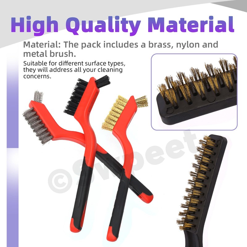 Swpeet 8Pcs Red Small Wire Brush Set With Curved Handle