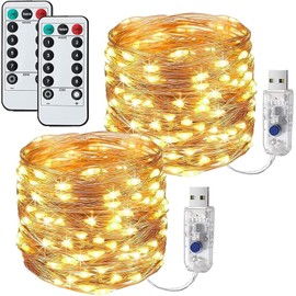 Bollengold USB Fairy Lights,2Pack 12M/40Ft 120LED String Lights, 8 Modes Waterproof Lights for Garden Patio Yard Wedding Party Christmas (Warm White)