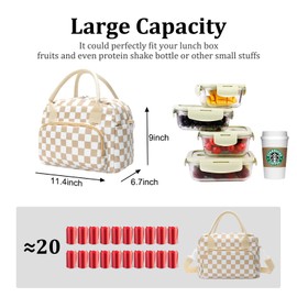 MEXS Insulated Lunch Bag for Women Men Large Reusable Lunch Box Adult Leakproof Portable Cooler Tote Bags for Work Picnic (khaki plaid)